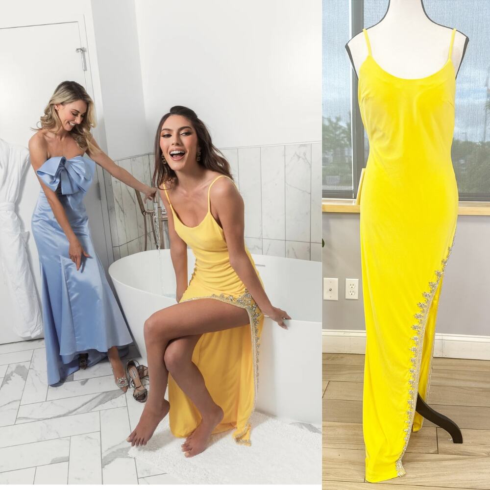 Rhinestone Encrusted Side Slit Cami Bodycon Gown 42002